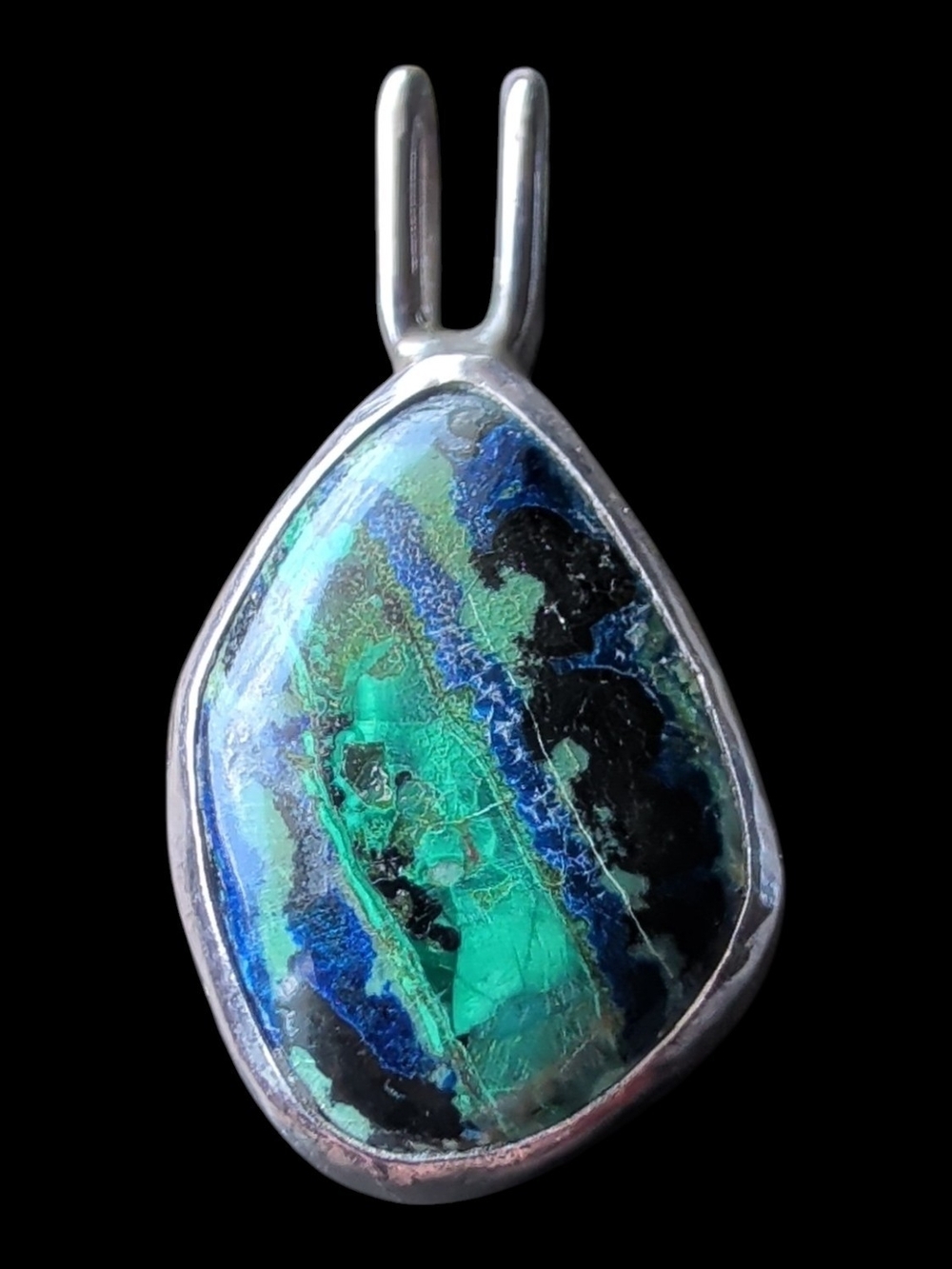 Vintage Azurite Malachite Sterling Silver Southwestern Pendant .925